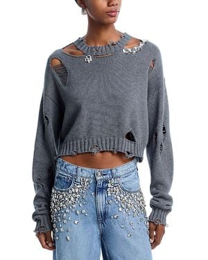 Area Distressed Crystal Embellished Sweater - Blue