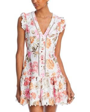 Aqua Lace Floral Dress - Red