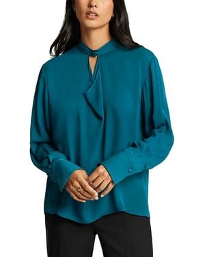 Argent Silk Button Neck Top - Blue
