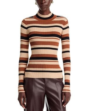 Tahari Mock Neck Ribbed Sweater - Brown