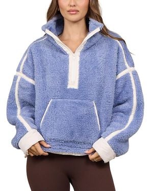 Vintage Havana Contrast Binding Sherpa Quarter Zip Jacket - Blue