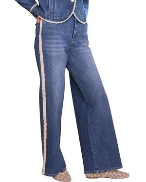Mint Velvet Midwash Lace Trim Straight Jeans - Blue