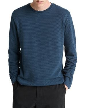 Vince Striped Double Knit Long Sleeved Crewneck Tee - Blue