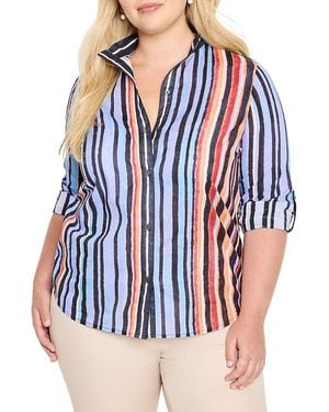 NIC+ZOE Painted Peninsula Striped Blouse - Blue