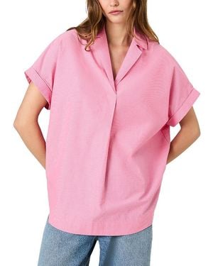 French Connection Poplin Collar Short Sleeve Pullover - Pink