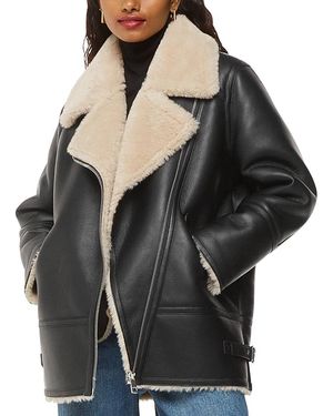 Whistles Petite Faux Shearling Aviator Coat - Black