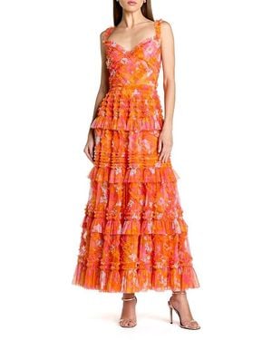 Mac Duggal Sleeveless Floral Ruffle A-Line Maxi Dress - Orange