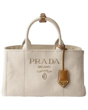 Prada Large Linen Blend Handbag - Natural
