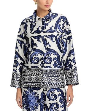 Gracia Damask Print Pajama Shirt - Blue