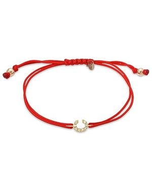 Zoe Lev 14K Fortune Diamond Initial Cord Bolo Bracelet - Red