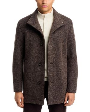 BOSS Coxtan Textured Stand Collar Button Coat - Brown