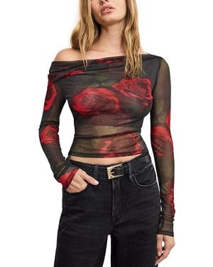 GOOD AMERICAN Mesh Ruched Asymmetric Top - Red