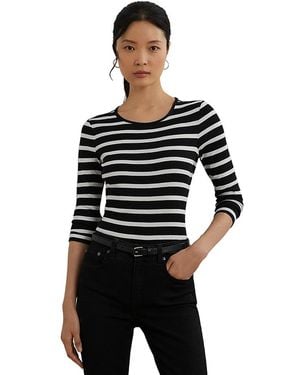 Ralph Lauren Cotton Long Sleeve Striped Tee - Black