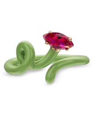 Bea Bongiasca Bea Bonglasca 9K Rose & Sterling Baby Vine Corundum And Enamel Tendril Ring - Green