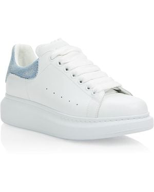 McQueen Alexander Denim Heel Tab Oversized Platform Sneakers - White