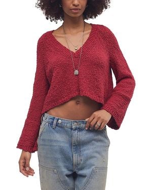 Free People Heartland Cotton V Neck Sweater - Red