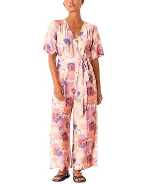 Whistles Petite Floral Button Front Jumpsuit - Red