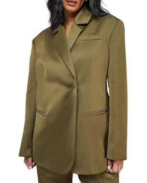 Warehouse Premium Satin Oversized Blazer - Green