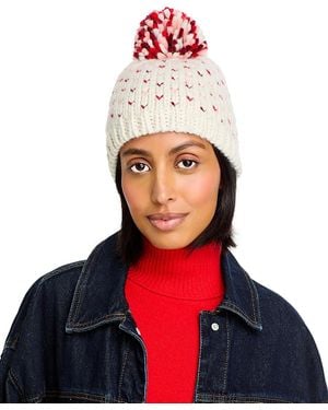 Aqua Heart Pom Pom Knit Hat - Blue