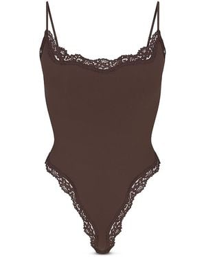 Skims Fits Everybody Lace Cami Thong Bodysuit - Brown