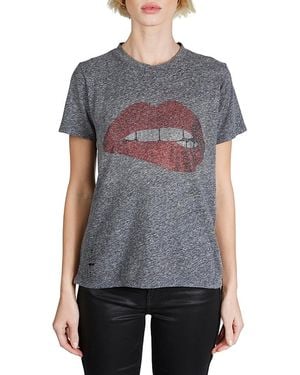 Lauren Moshi Capri Crystal Bitting Lip Tee - Gray