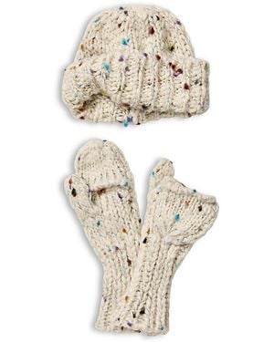 Free People Speckled Knit Cap & Gloves Set - White