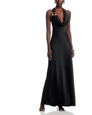Aqua Betsy & Adam Long Satin Draped Halter Dress - Black