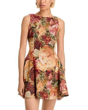 Aqua Floral Brocade Mini Dress - Multicolor