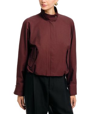 Vince Funnel Neck Zip Front Cotton-Blend Jacket - Red