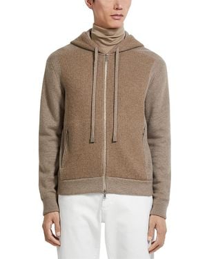 ZEGNA Melange Oasi Cashmere Full Zip Hoodie - Brown