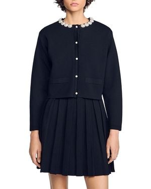 Sandro Aubrey Embellished Cropped Cardigan - Blue