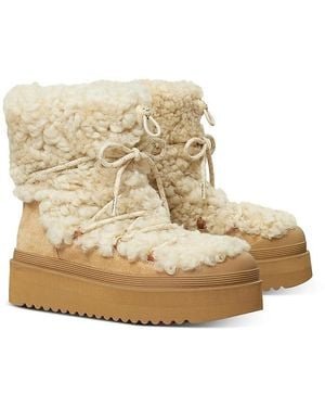 Tory Burch Mellow Shearling Embellished Ankle Boots - Natural