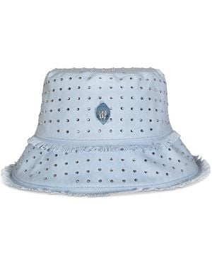 Kurt Geiger Heavy Washed Canvas & Crystal Bucket Hat - Blue