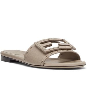 Fendi Baguette Leather Selleria Slides - Gray