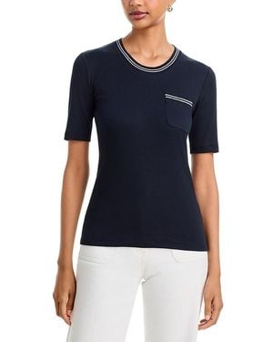 Fabiana Filippi Cotton Stretch Striped Trim Jersey Tee - Blue
