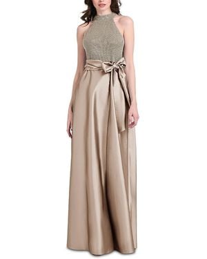 EMILY SHALANT Pearl Bodice Tie Waist Gown - Natural