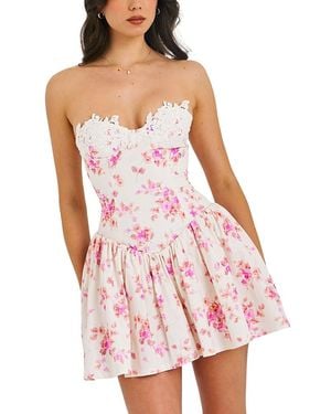 Miss Circle Samara Floral Drop Waist Linen Corset Puffy Mini Dress in Pink | Lyst Miss Circle Samara Floral Drop Waist Linen Corset Puffy Mini Dress in Pink | Lyst