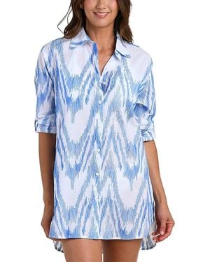 La Blanca Tidal Wave Camp Shirt Swim Cover-Up - Blue