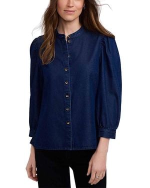Foxcroft Helsa Cotton Puffed Sleeve Denim Shirt - Blue