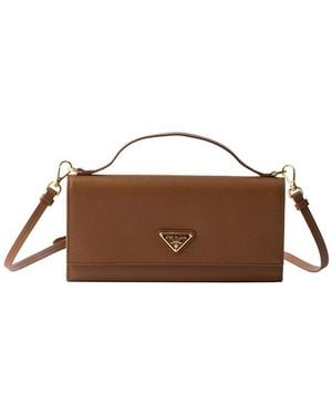 Prada Saffiano Leather Wallet With Shoulder Strap - Brown