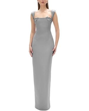 Rachel Gilbert Malia Embellished Square Neck Gown - Gray