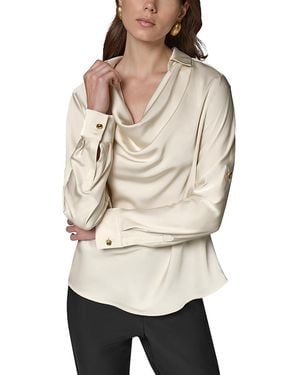 Donna Karan Roll Tab Cowl Neck Shirt - Natural