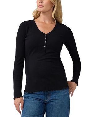 Ingrid & Isabel Rib Maternity & Nursing Henley Top - Blue