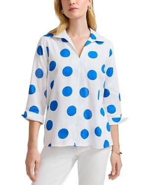 Foxcroft Agnes 3/4 Sleeved Dot Shirt - Blue