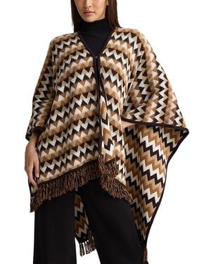 St. John Zigzag Stripes Frayed Hem Poncho - Black