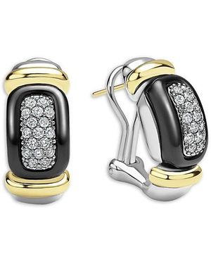 Lagos Diamond & Ceramic Huggie Earrings - Black