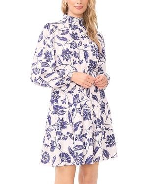 1.STATE Smocked Neck Long Sleeve Mini Dress - White