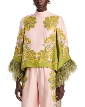 La DoubleJ Silk Feather Trim Make An Exit Top - Yellow