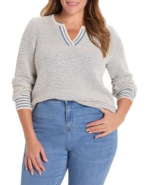 NIC+ZOE Tuck Texture Split Neck Sweater - Grey