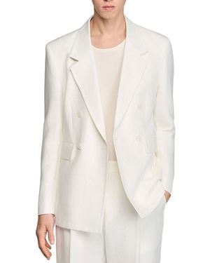 Sandro Double Breasted Linen Suit Jacket - White